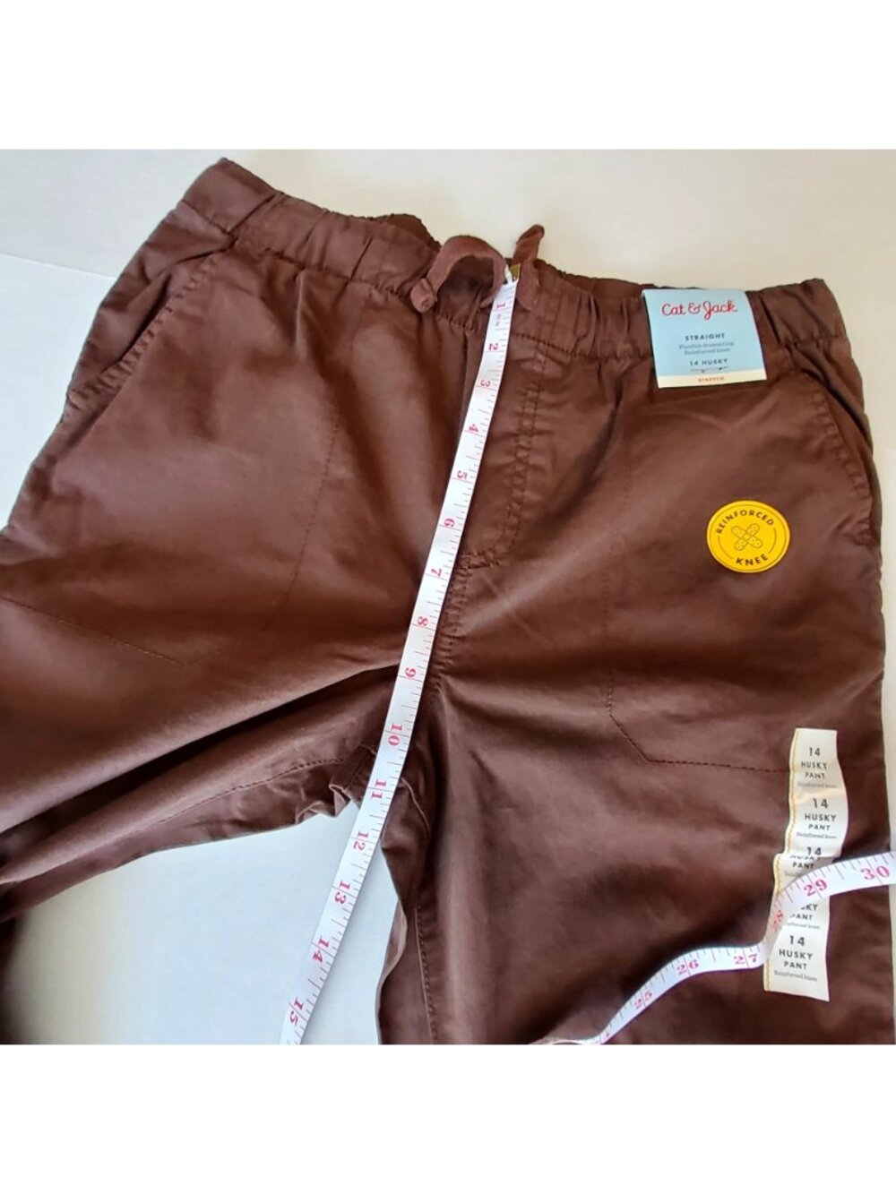 Cat & Jack Boys Brown Pants Reinforced Knees 14 Husky Straight Fit Elastic Waist - Picture 4 of 9